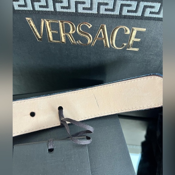NEW VERSACE LA MEDUSA GOLD BUCKLE BAROCCO DENIM Leather Jean Belt 75/30 Medium main image 8